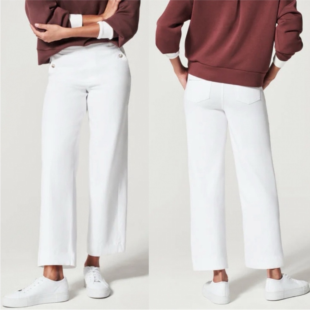 SPANX STRETCH TWILL CROPPED WIDE LEG PANTS
